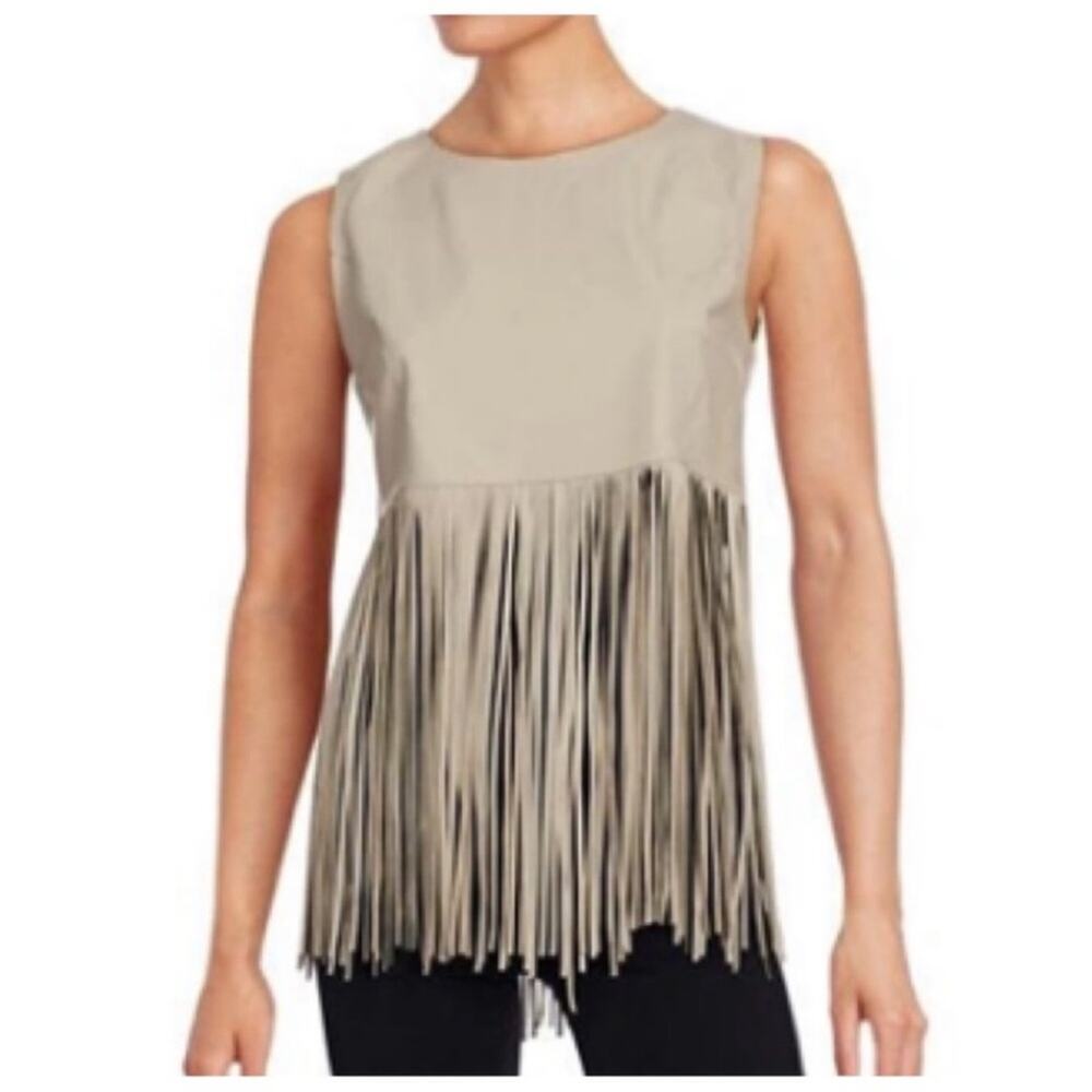 Eleventy Lambskin Leather Fringe Vest Tank size 42 IT Women’s